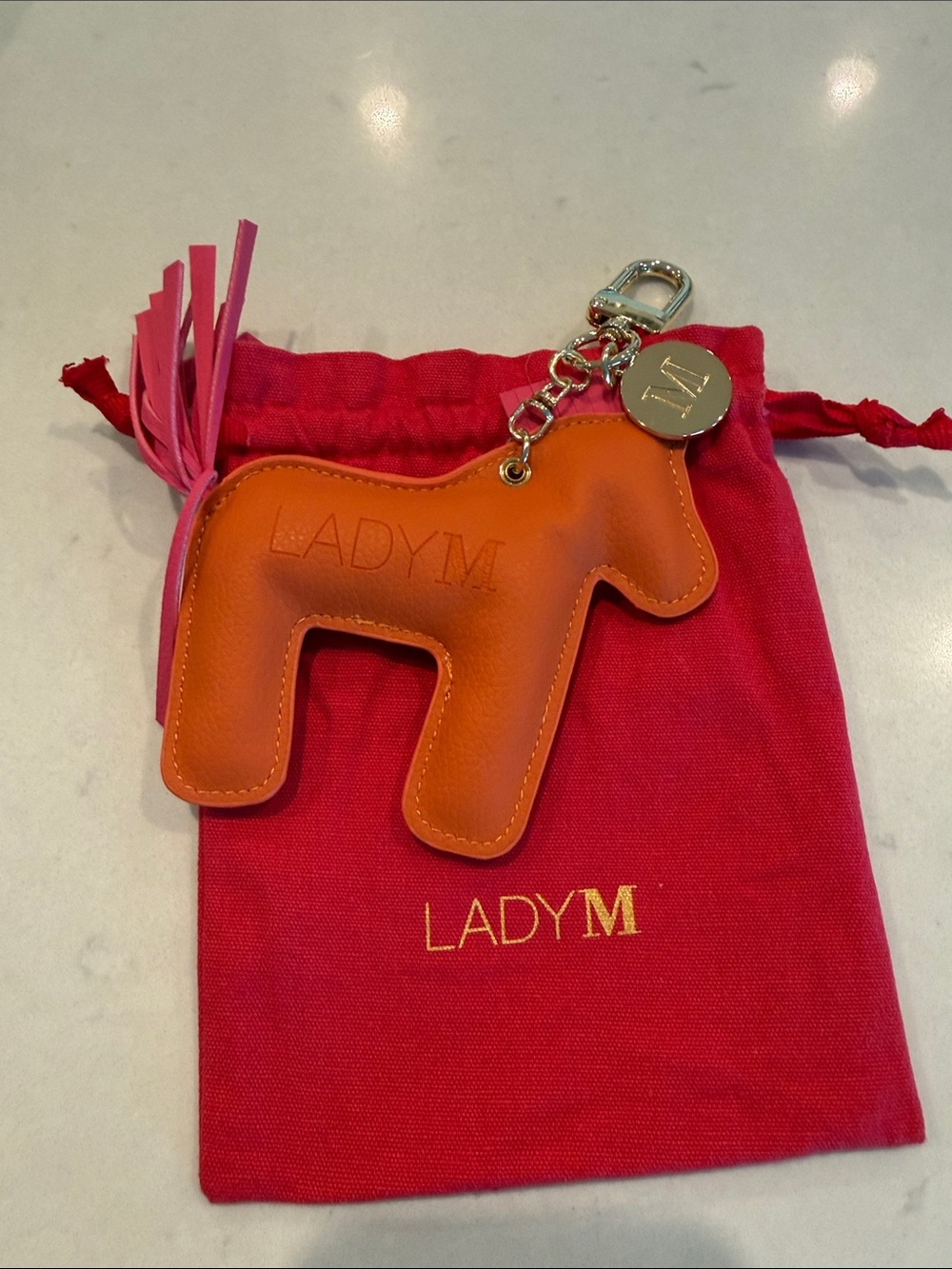 Orange Leather Horse Charm Keychain